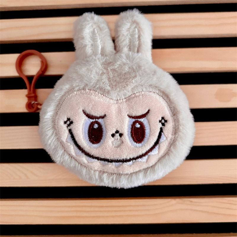 Kreatives neues Labubu Hasen Plüsch Münzfach tragbare runde Kopfhörertasche niedliche Cartoon Mädchenherz Without pearls beige