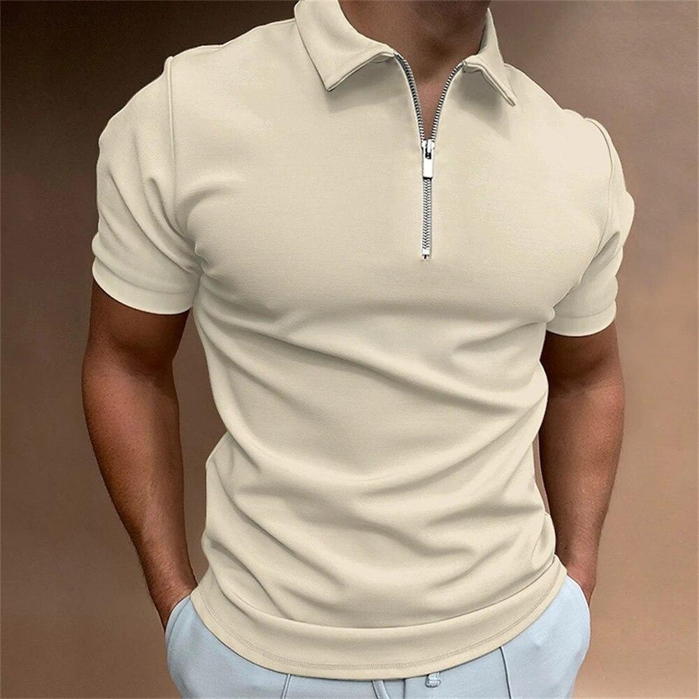 Einfaches Poloshirt für Herren, solide Golfkleidung, täglich lässig, hochwertige Poloshirts mit Reißverschluss, Sommer, atmungsaktiv, schnell trocknend, Herrenbekleidung XL khaki