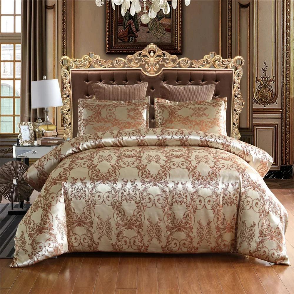 2/3-teiliges Set leichte Luxus-Bettwäsche Heimtextilien Europäischer Satin Jacquard Bettwäscheset Bettbezug Kissenbezug Juego De Ropa De Cama EUsingle135x200cm&set braun