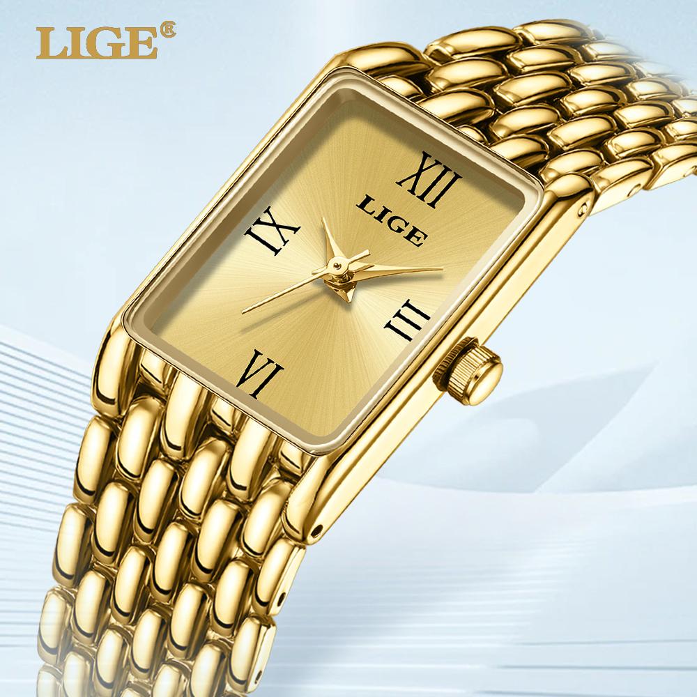 LIGE Damen Uhr Einfach Exquisit Elegant Neues Design Edelstahl Wasserdicht Damen Uhr gold