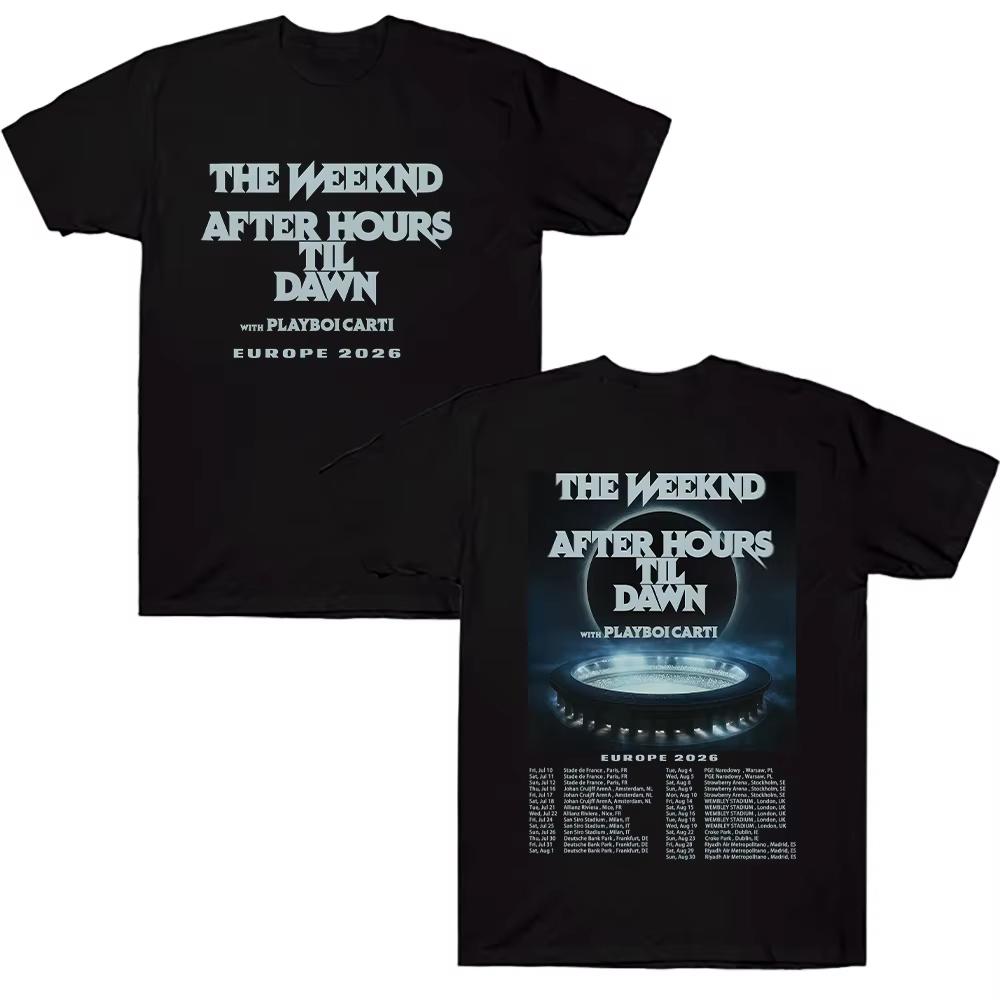 TheWeeknd After Hours Til Dawn Europa 2026 T-Shirts Grafische T-Shirts Damen Herren Hip Hop T-Shirt Trendiger Stil Kleidung Baumwoll-T-Shirts M