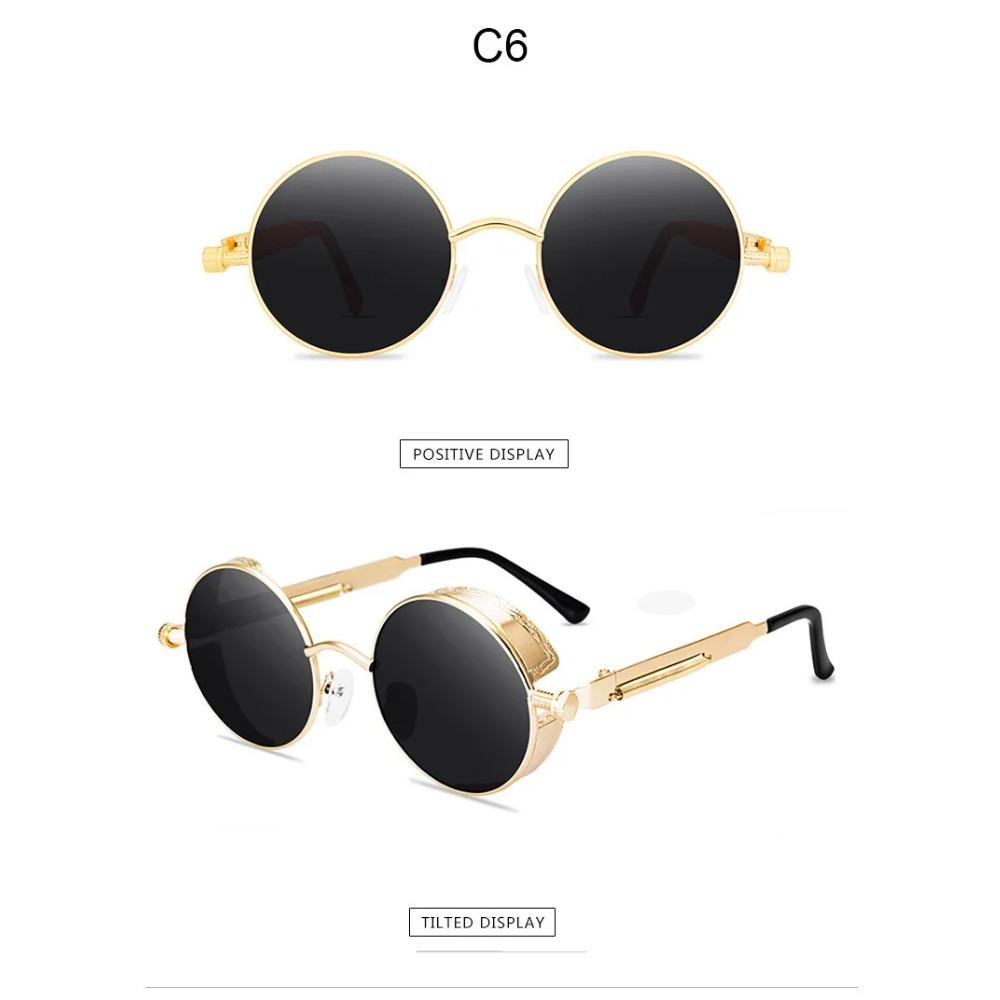 Vintage Steampunk Rote Sonnenbrille Herren Rund Punk Legierung Metallrahmen Retro Sonnenbrille Damen Brille Gothic Style Shades