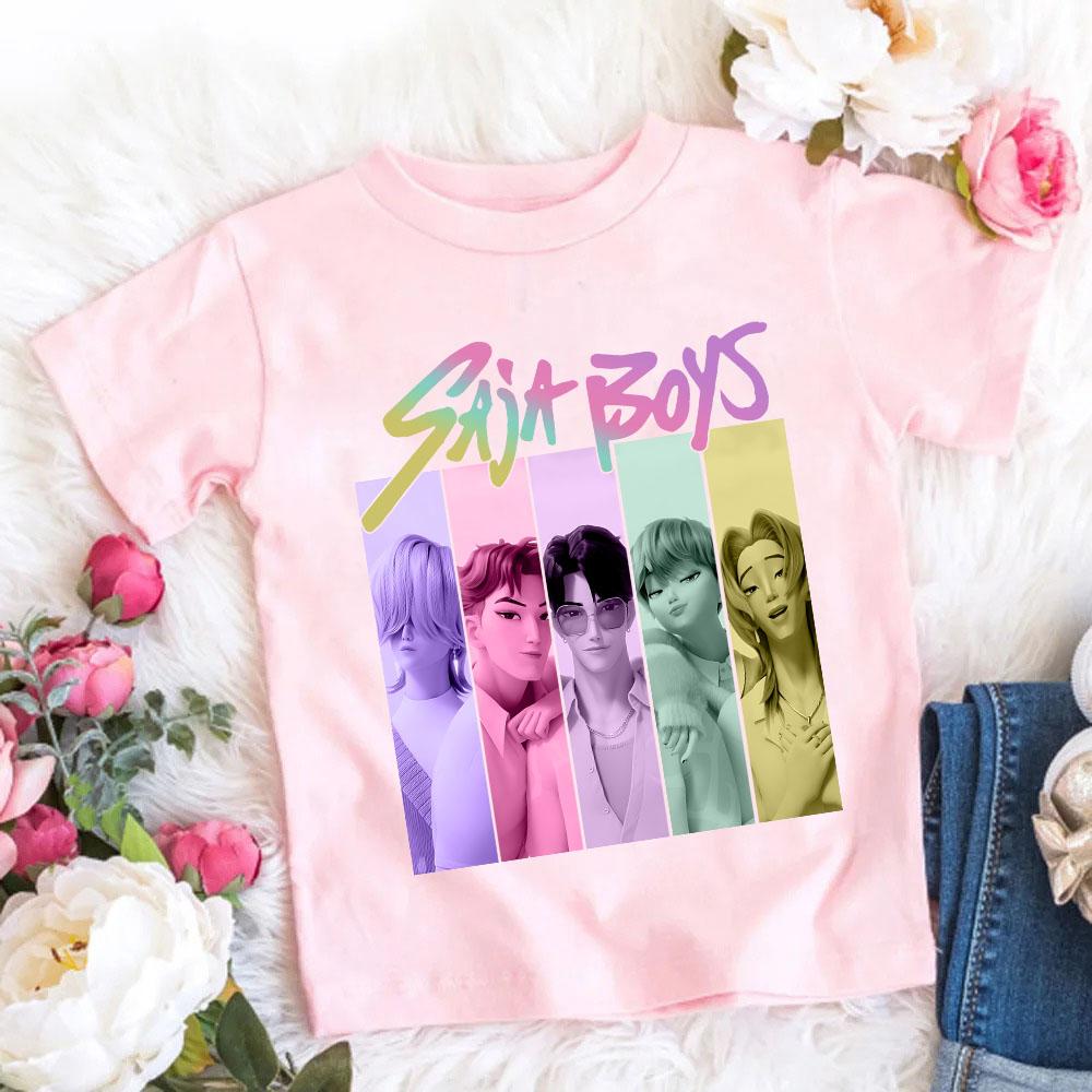 Kpop Dämonenjäger Kinderbekleidung Kurzarm T-Shirt Niedliches Kpop Dämonenjäger T-Shirt Harajuku T-Shirt für Jungen Mädchen 110 pink