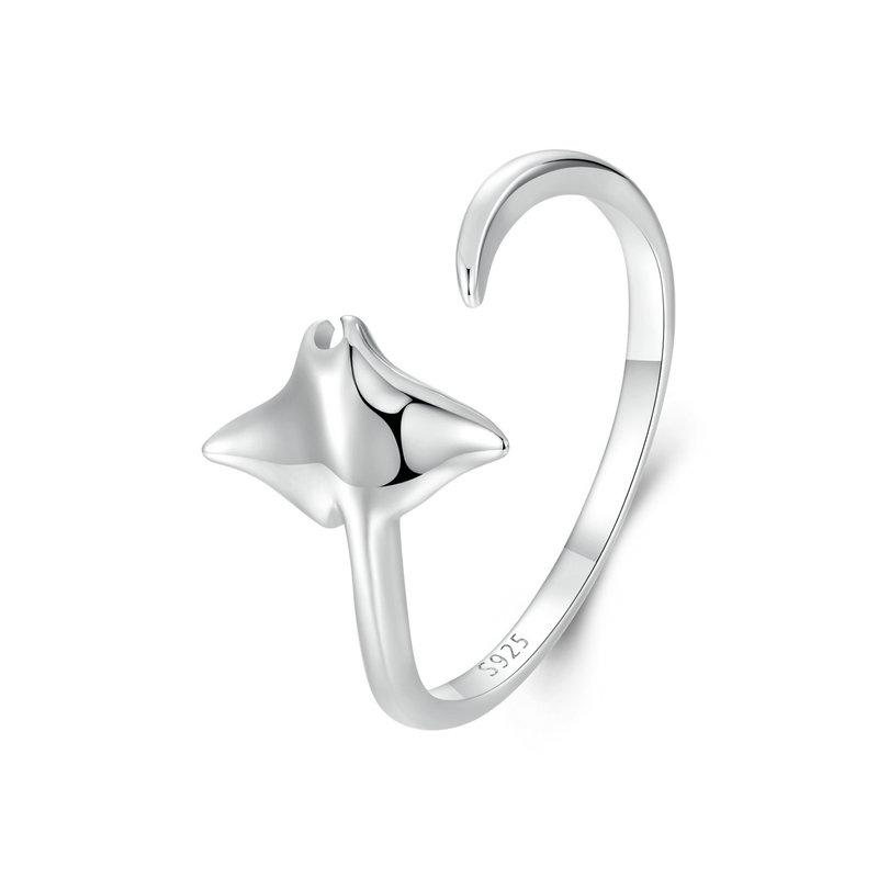 BAMOER 925 Sterling Silber Vivid Manta Offener Ring Meerestier Verstellbarer Ring für Frauen Statement Ring Schmuck Geschenk SCR1037-E
