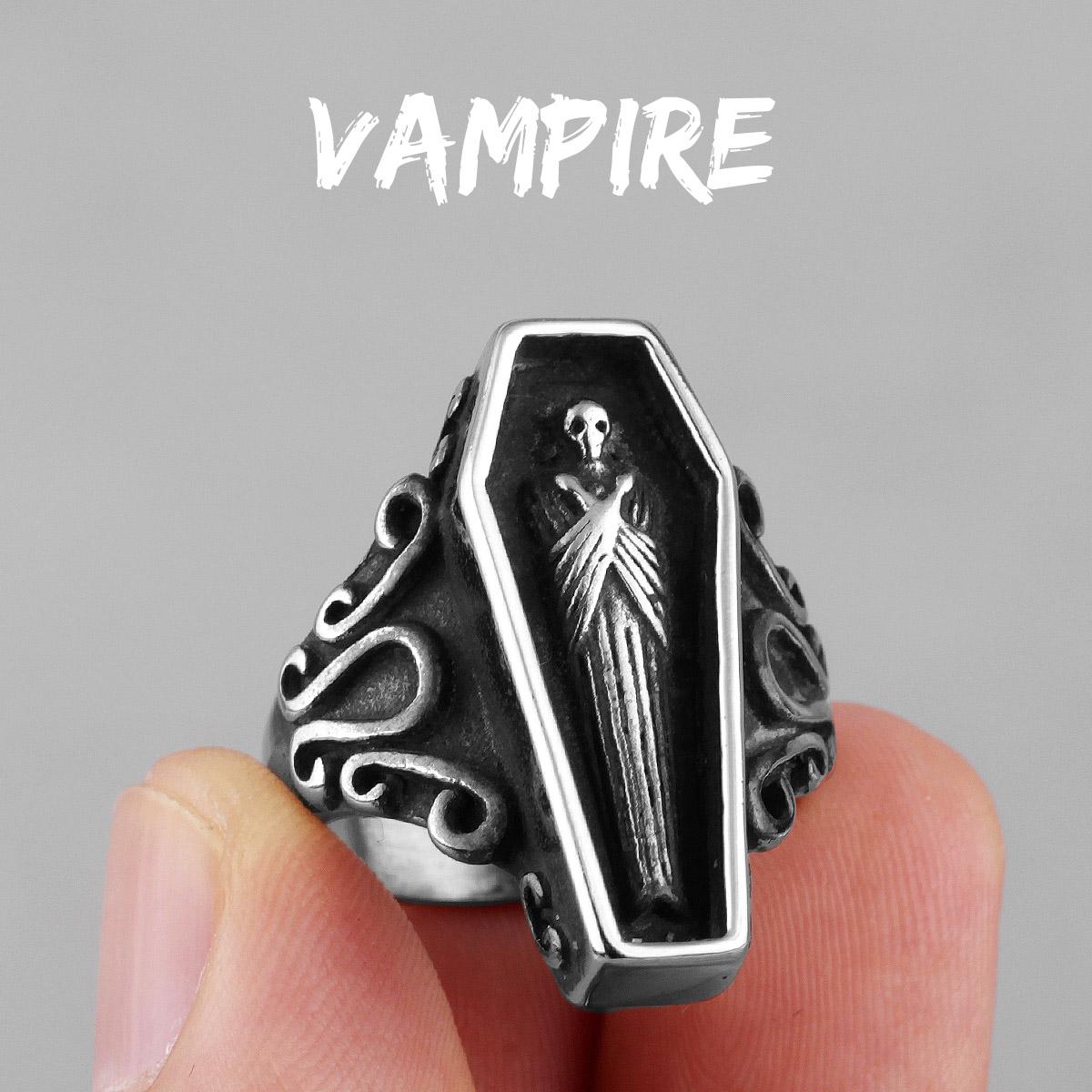 Vampirsarg Geist Edelstahl Herrenringe Gothic Punk Einzigartig Cool für Männlichen Freund Schmuck Kreativität Geschenk 8 black