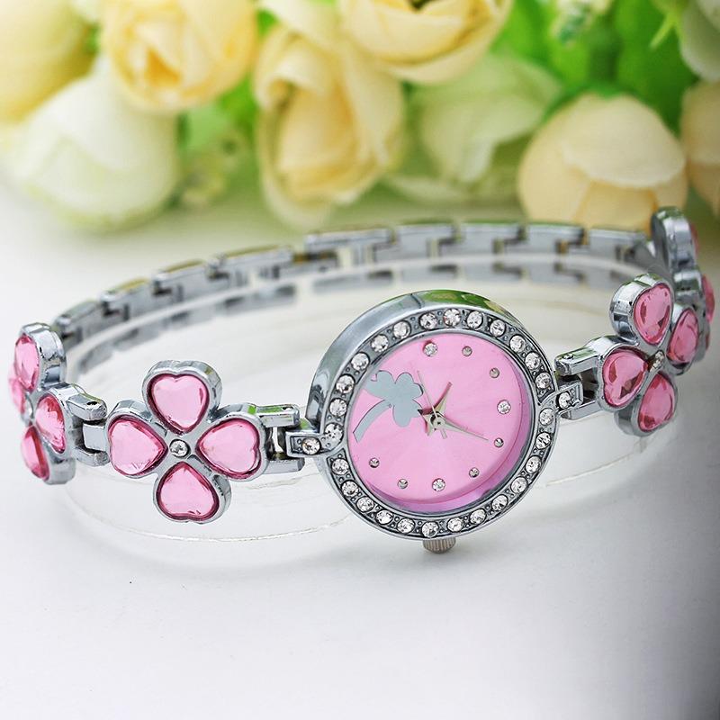 Vierblättriges Kleeblatt Punkt Diamant Damen Armbanduhr Armbanduhr Damen Casual Geschenk Uhr Schmuck Damen Uhrmacher rosa