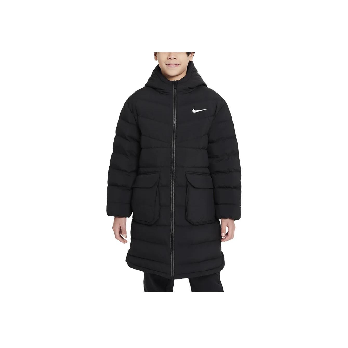 Nike Daunenjacke mit Kapuze Mode Bequem Winddicht Warm Entendaunen Mittellang Kinderjacken Schwarz HV1600-010 XL