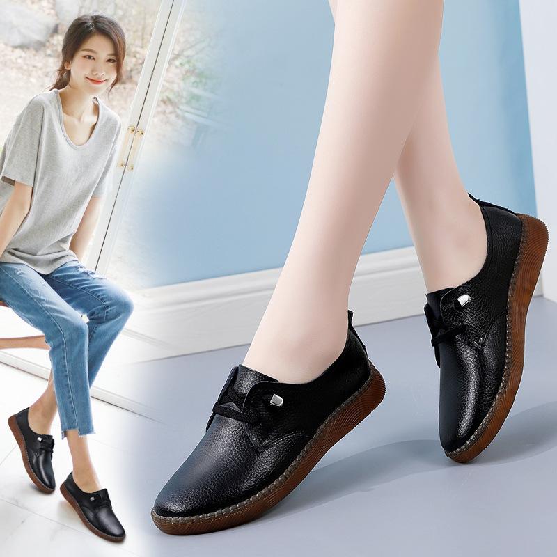 Echtes Leder Schuhe frauen 2023 Frühjahr Neue Weiche Sohle Kleine Weiße Schuhe Non-slip Mutter Schuhe Casual Kleine leder Schuhe 41 schwarz