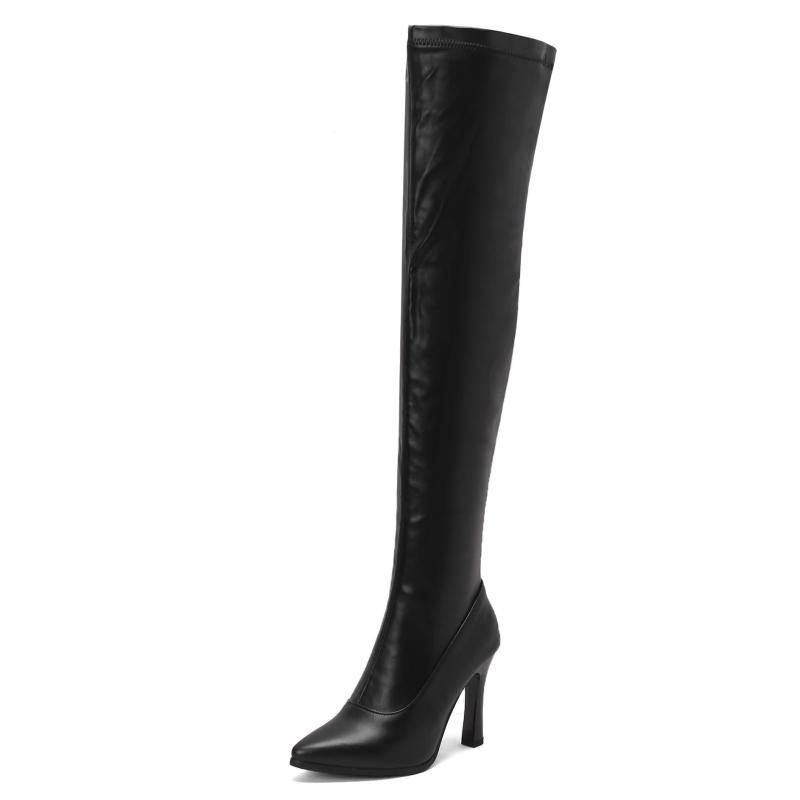 Elastische Overknee-Stiefel Damenmode Oberschenkelhohe Stiefel Winter Hoch Schwarz Weiß Schwarz Fetisch Lange Schuhe Große Größe 46 50 45 schwarz