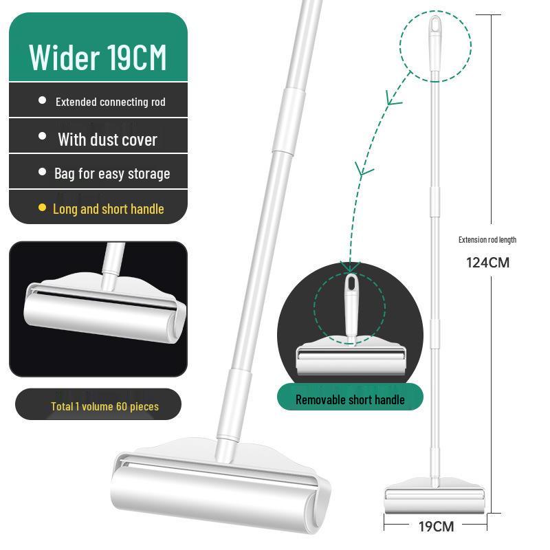 Fusselrolle mit langem Griff für große Flächen, 19 cm abnehmbares Papier, ideal für Bett Haare & Bodenstaubentfernung