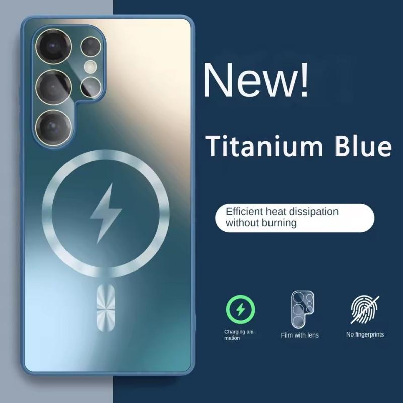 Ultradünne AG Matte Magnetische Für Magsafe Hülle Für Samsung Galaxy S26 S25 S24 S23 Ultra Plus Glas Linsen Schutz Stoßfeste Hülle Samsung S23 Plus navy blau