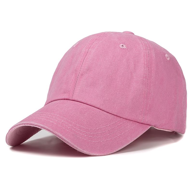 Neue Unisex-Kappe, verstellbar, gewaschene Baumwolle, einfarbig, einfarbig, Baseballkappe, Streetwear, Freizeithut, Kappe 54cm-60cm rosa