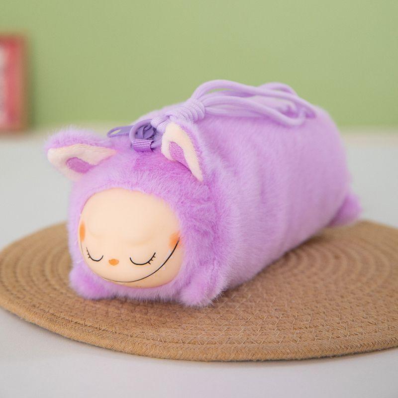 Niedliches Plüsch-Federmäppchen, Spielzeug-Lanyard-Federmäppchen, Kreatives Kinderspielzeug, Studentenpuppe, Weich und bequem für Mädchen, Labubu-Federmäppchen Purple