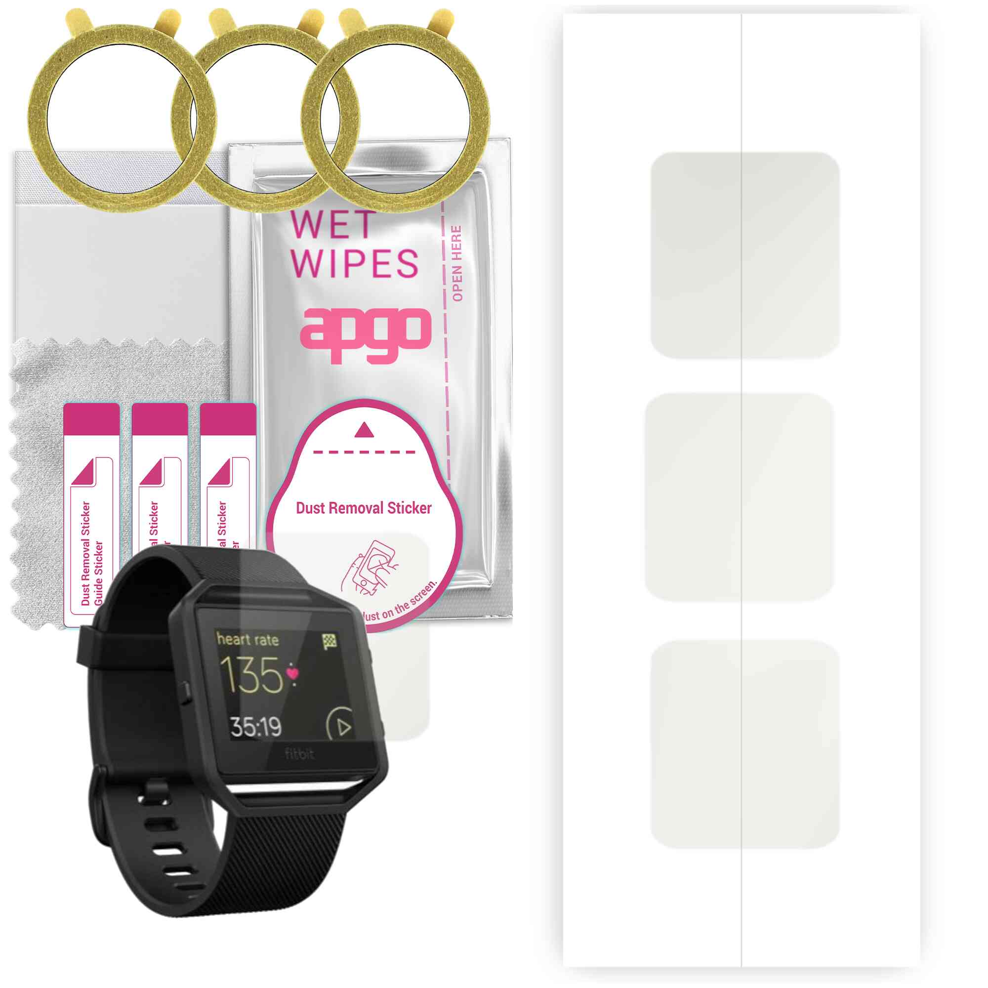 3x apgo Hydrogel Matte Screen Protector for Fitbit Blaze GunMetal, Hydrogel Film, Flexible, Soft TPU with positioning layer easy installation