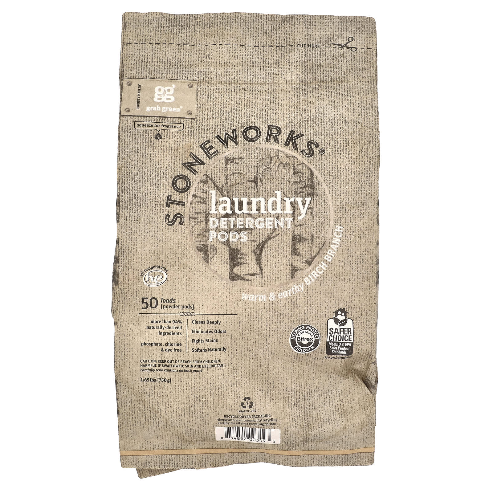 Stoneworks®, Waschmittel-Pods, Birkenzweig, 50 Waschladungen, 750G (1.65Lbs)