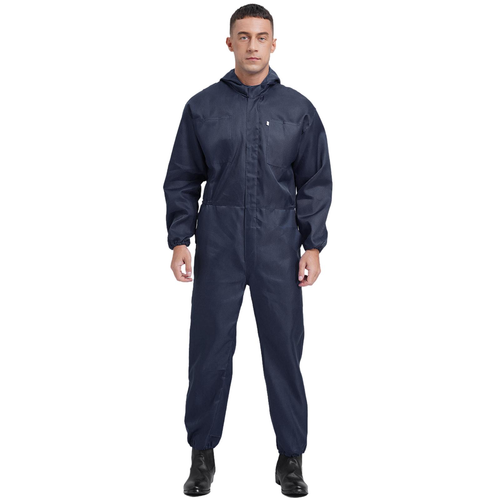 Langarm-Overall für Herren, große Taschen, Mechaniker-Uniform, Jumpsuit mit halbem Reißverschluss vorne L navy blau