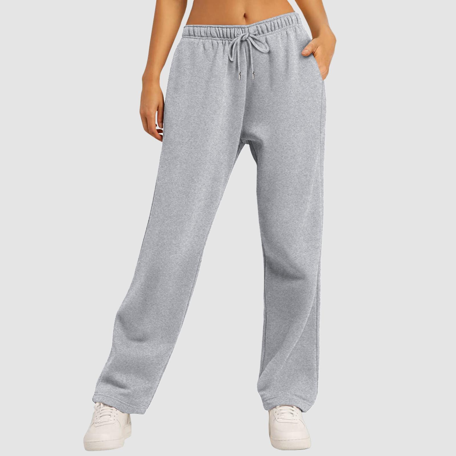Damen Hose Sport Jogging Fleece Gefüttert Jogginghose Gerade Bein Hose Bottom Joggers Workout Jogginghose Bottom Basic Pants M grau