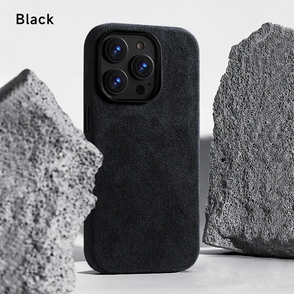 Magnetische Lederhülle für iPhone 15 Pro Max 14 13 Pro 12 Luxus-Supercar-Wildleder-Fundas für iPhone 15pro Magsafe-Schutzhülle For Iphone 13promax schwarz