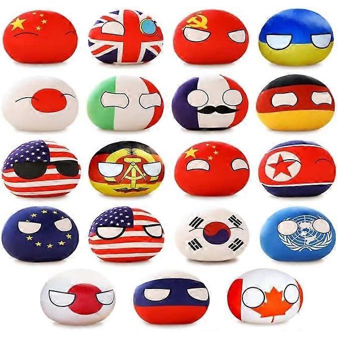 19 Stück Country Balls Plüschtier Set, 10cm Polen Ball Plüschpuppe, Anhänger Zubehör, Stofftiere Geschenke für Kinder Erwachsene