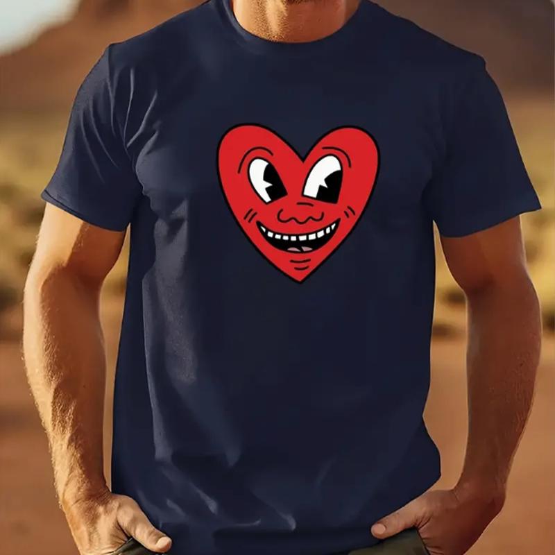 Neues Sommer Herrenmode T-Shirt Persönlichkeit Lächelnde Liebe Gedrucktes Herren T-Shirt Top 8XL navy blau