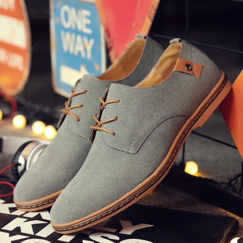 Frühling Wildleder Leder Männer Schuhe Oxford Casual Schuhe Klassische Turnschuhe Bequeme Schuhe Kleid Schuhe Große Größe Wohnungen 42 graue