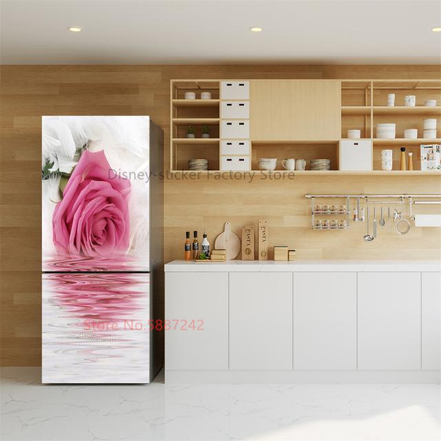 Küche Kühlschrank Aufkleber Vinyl Kühlschrank Tapete Vollständige Abdeckungen Selbstklebende Lotus Blume Wandbild Gefrierschrank Film Dekor Poster Aufkleber 40x120cm(1pcs)
