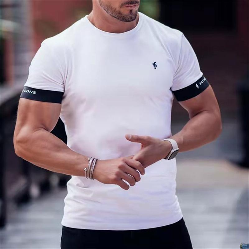 Gym T-Shirt Herren Kurzarm T-Shirt Lässiges Slim T-Shirt Männlich Fitness Bodybuilding Shirt Workout T-Shirt Tops Sommerkleidung L weiß