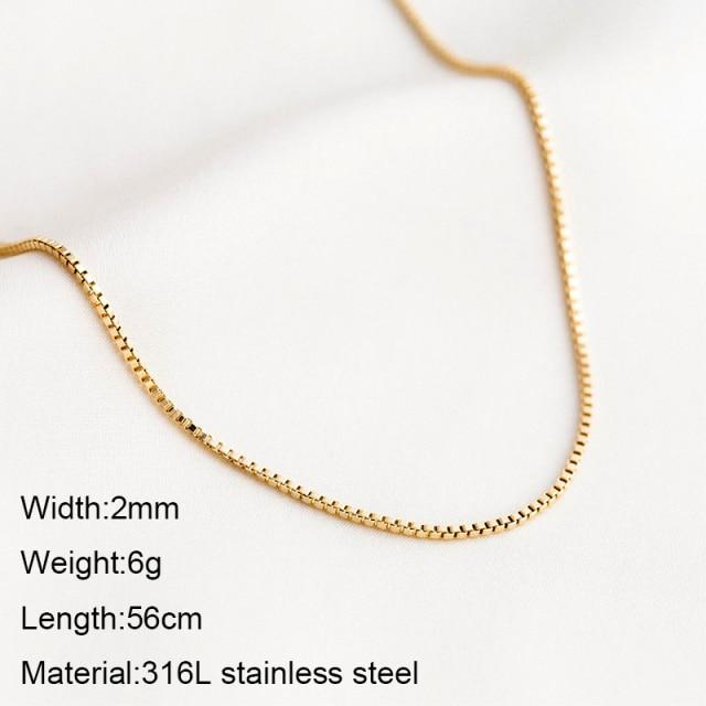 Gold Box Halskette für Frauen Halsband 316L Edelstahl Halskette Kette Einfache Schlüsselbein Kette Halskette Frauen Schmuck 56cm