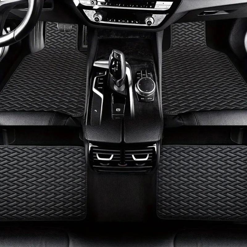 4-teiliges Kunstleder-Universal-Auto-Fußmatten-Set, wasserdicht, Auto-Fußpolster-Set, Schutz, Auto-Innenraum-Teppichzubehör schwarz
