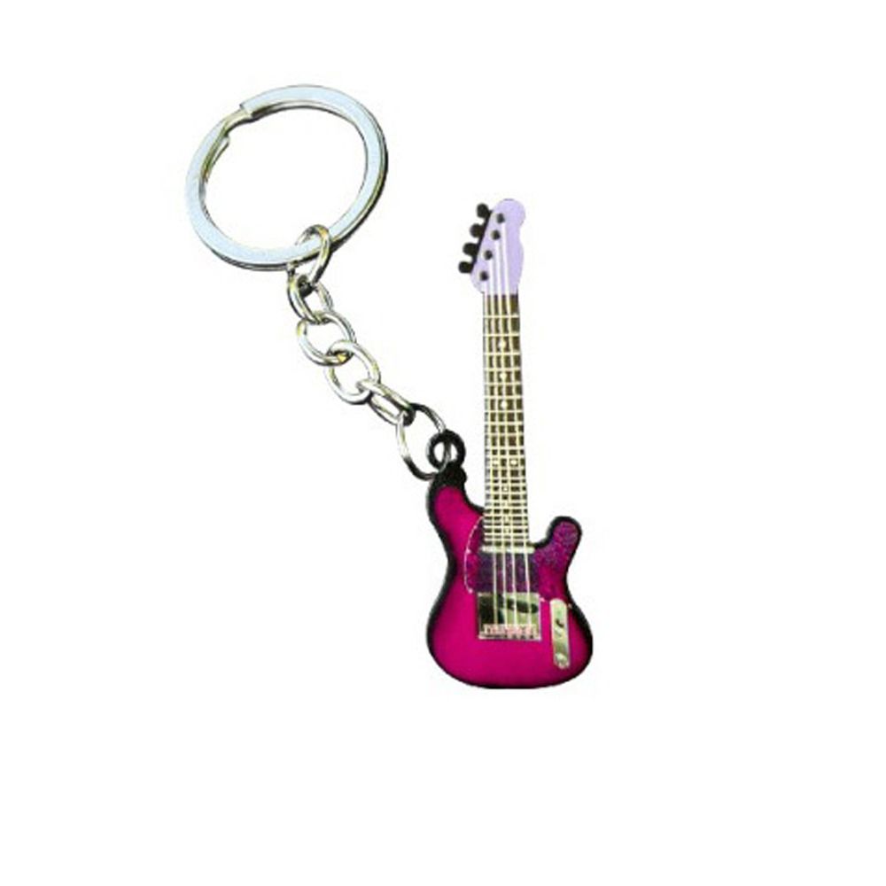 Neuer Gitarren-Schlüsselanhänger Niedlicher Bass Edelstahl Schlüsselanhänger für Mann Frau Taschenanhänger Auto Schlüsselanhänger Zubehör Musikliebhaber Geschenk rose rot