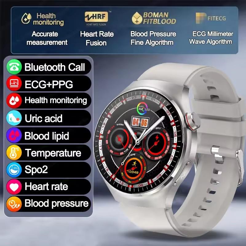 2026 Neue klinische Smartwatch mit EKG+PPG und Körper-Mikroüberwachung, Mikro-Untersuchung, Herzfrequenz, Smartwatch für Android & iOS, Damen silicon silber