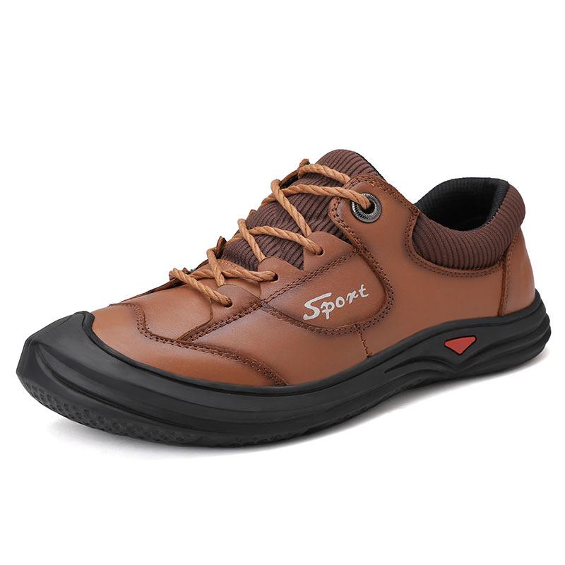 Herbst Herren Freizeitschuhe Oberste Schicht Rindsleder Herrenschuhe Echtes Leder Outdoor Wanderschuhe Dicke Sohle Rutschfest Wanderschuhe Herrenmode 46 braun