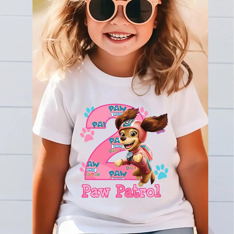 Süßes PAW Patrol Zahlen-T-Shirt Cartoon Mädchen Kleidung Kurzarm Sommer Kleinkind Baumwolle Geburtstag Kinder Outfit Outdoor Kleidung Geschenke 140