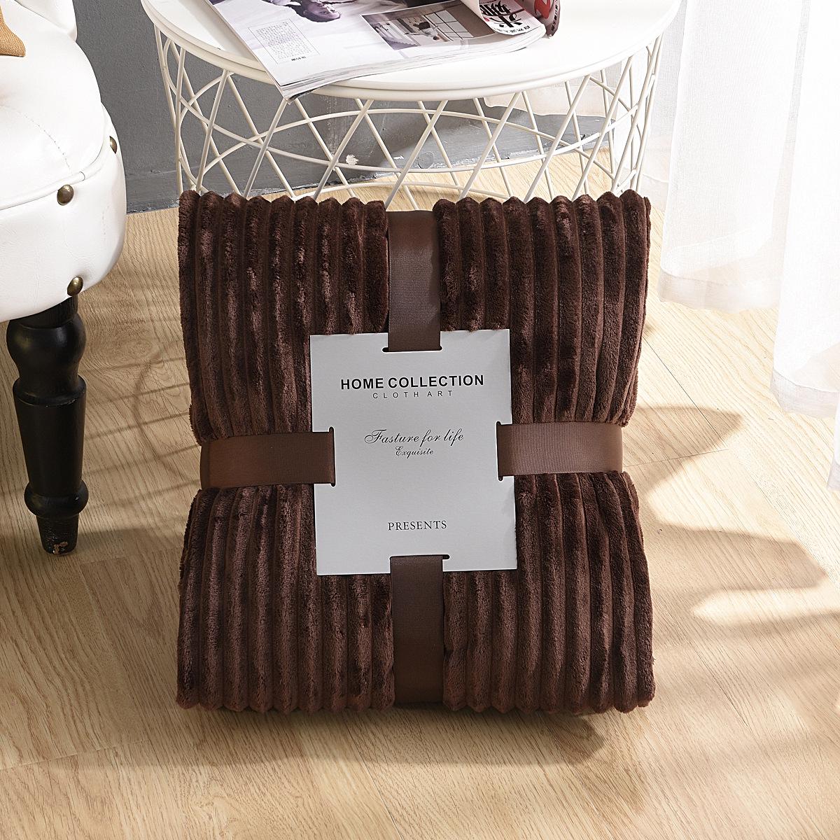 Fleece-Überwurfdecke, gestreift, superweich, Flanelldecke, solide, Winterbett, Sofabezug, Tagesdecke, Reisen 200*230cm kaffeebraun