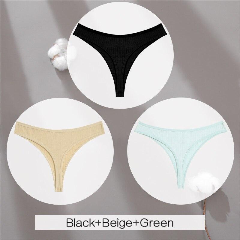 3 Teile/satz Frauen Baumwolle Tanga G-String PantyLady Solide V-Taille Streifen Höschen Atmungsaktive Unterwäsche Weibliche Weiche Dessous Dessous L