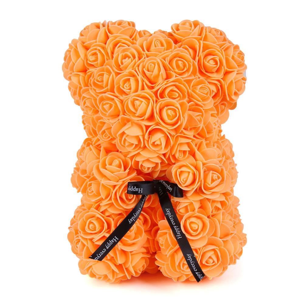 Valentinstagsgeschenk, 25 cm großer Rosen-Teddybär aus Blumen, Bär mit Blumen, roter Rosenbär