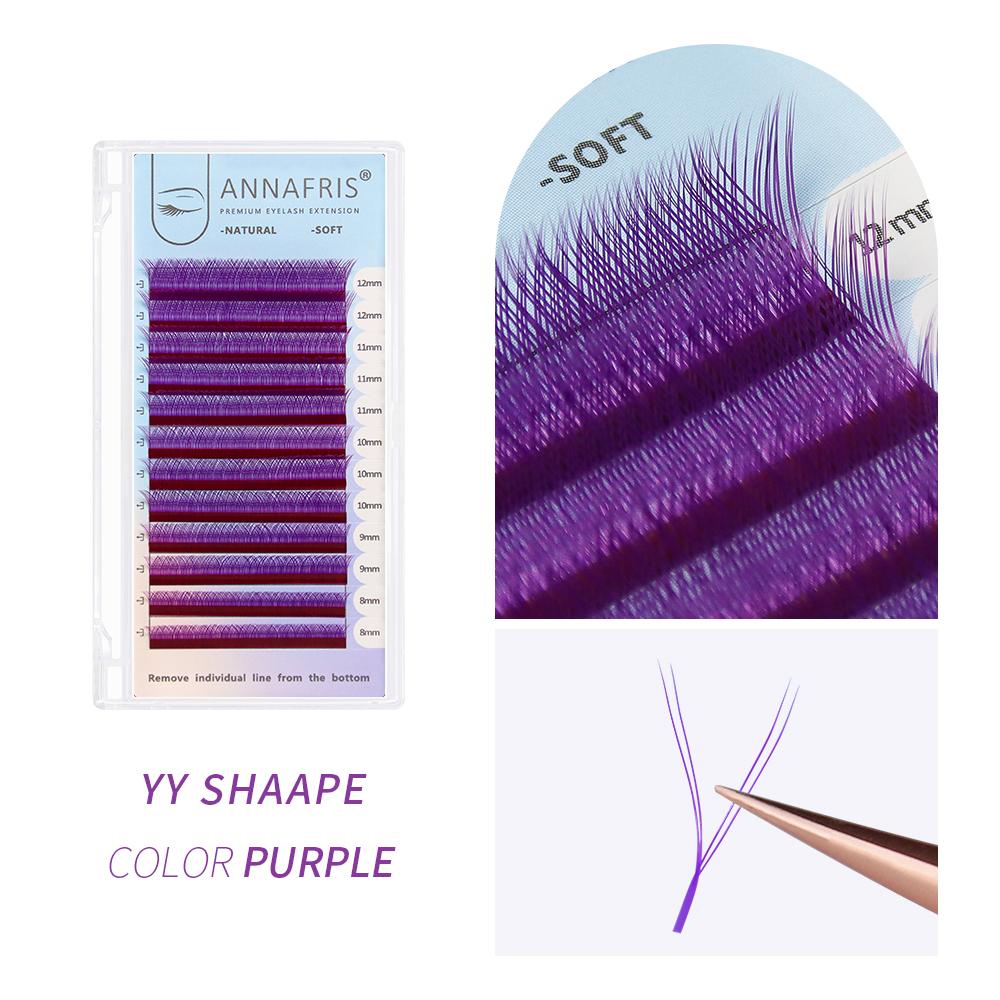 ANNAFRIS C/D Curl YY Lashes Farbe natürliche Y-Form einzelne Wimpernverlängerungen 0.07mm C 8-12mmMix violett