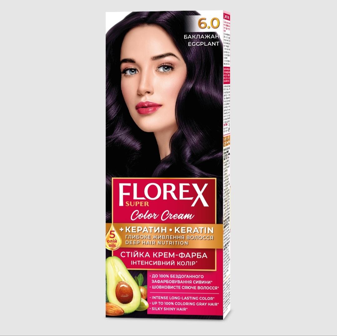 Florex Super permanente Haarfarbcreme - Gibt Ihrem Haar tiefe Nährstoffe, Macht Ihr Haar weich und seidig-glänzend. Eggplant 6.0