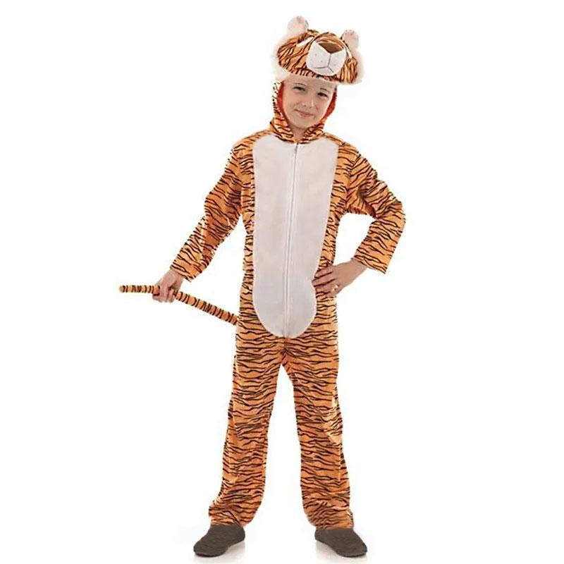 Umorden 2-8J Kleinkind Kinder Kind Tiger Kostüm Overall Kapuzenpullover für Jungen Mädchen Tier-Motto Party Fasching L (4-6T) white