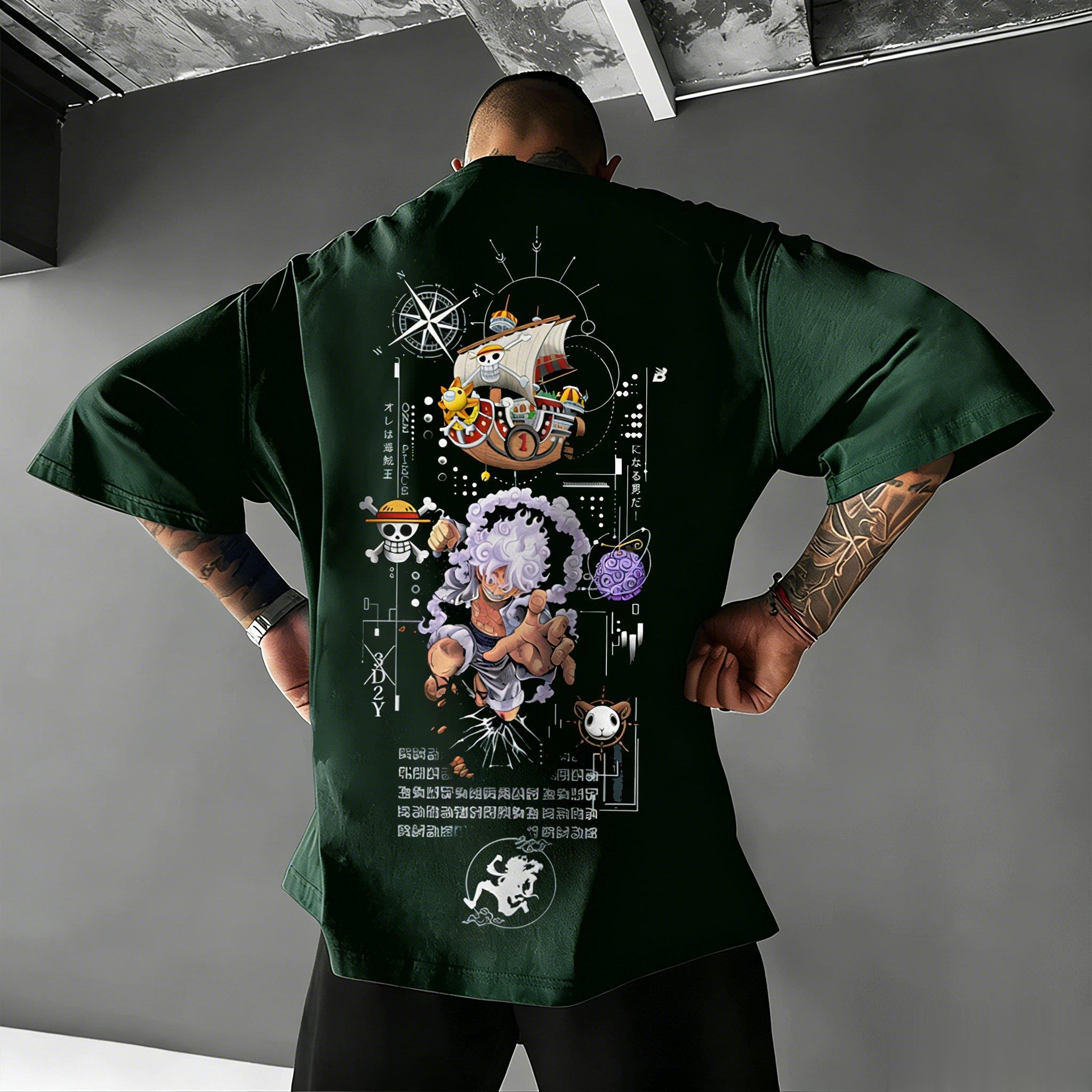 Ace Chopper Grafik T-Shirt Herren Damen 2026 Sommer Streetwear Oversized Baumwoll-T-Shirt Lässige Kurzarm-Oberteile XL grün