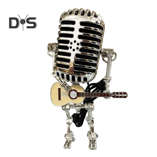 Metall Mikrofon Roboter Nacht Lampe Vintage Halten Gitarre Rock MIC Roboter LED Tisch Licht Desktop Dekoration Ornament Musik Liebhaber Geschenk gelb