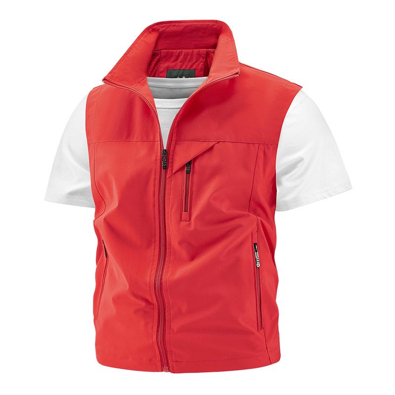 Herren-Sommerweste für Outdoor-Fotografie und Angeln – atmungsaktive Arbeitskleidung mit mehreren Taschen für Männer mittleren Alters und junge Männer 7XL rot