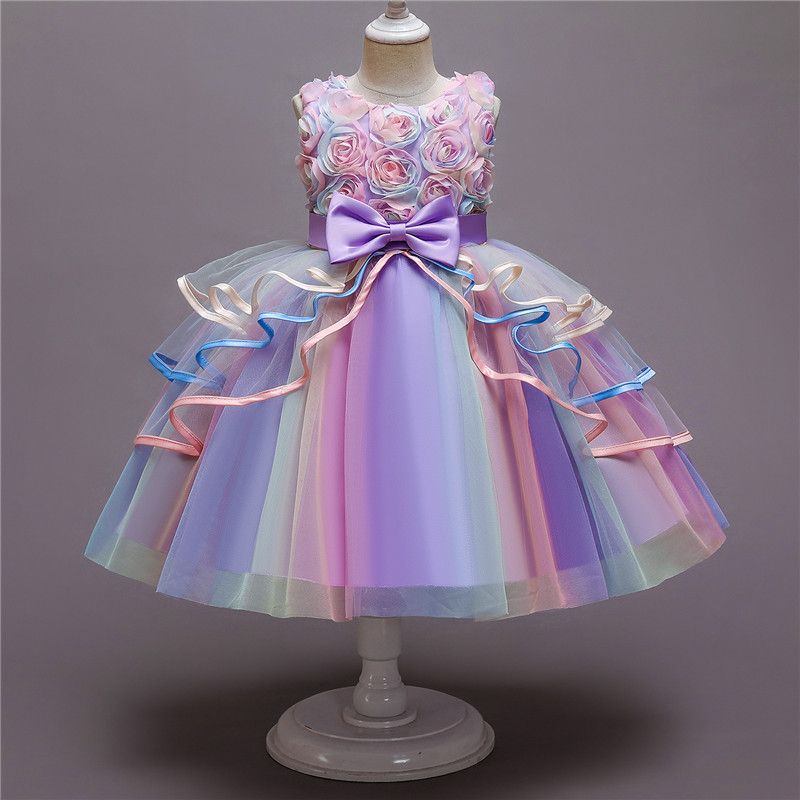 Kinderkleid für Mädchen, Blumenapplikationen, Ballkleid, Prinzessinnenkleider für kleine Mädchen, elegante Partykostüme, Kinderkleidung 140cm