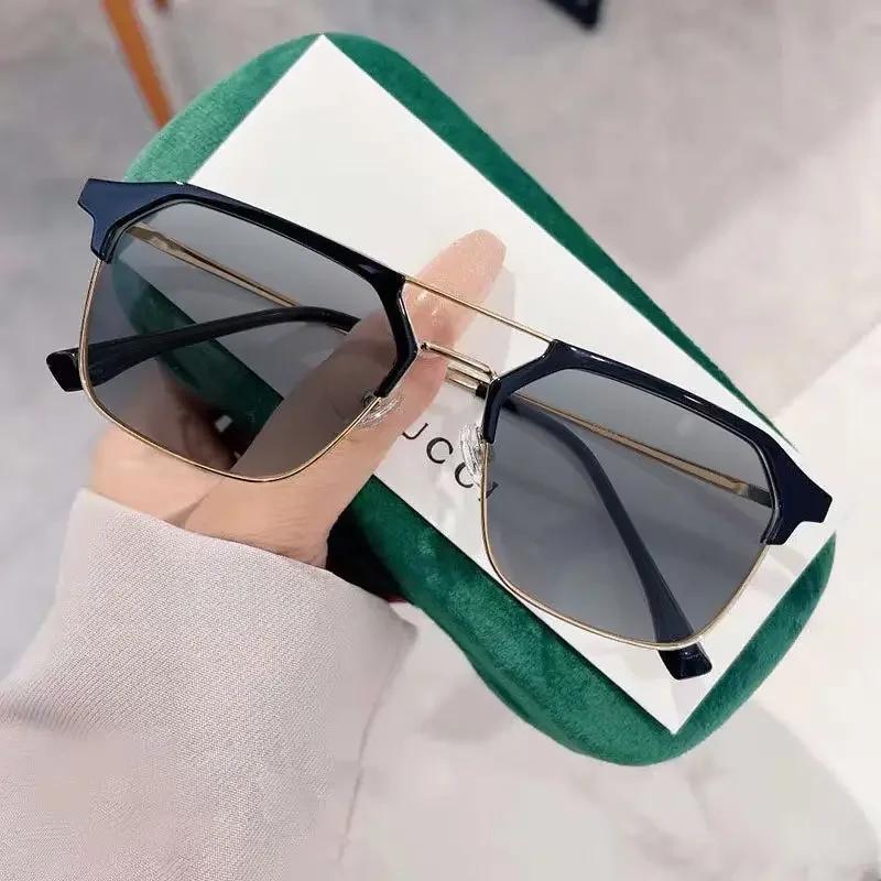 Farbwechselnde Myopie-Brille Luxus-Metall-Sonnenbrille mit doppeltem Steg Optische Brille mit Minus-Dioptrien -4.0