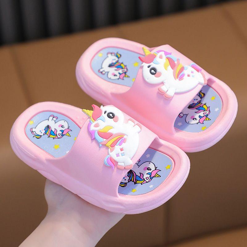 Einhorn Kinder Hausschuhe Mädchen Sommer Sandalen Hausschuhe Home Indoor Anti-Rutsch Super Soft Bad süße Hausschuhe 32-33 rosa