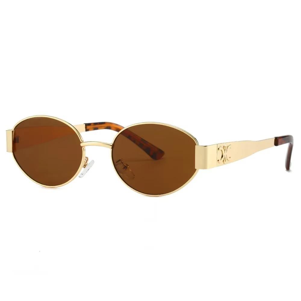 Premium Luxus Metall Sonnenbrille für Herren und Damen Unisex Designer Mode Sonnenbrille Oval geformte Unisex Mode Brille beige