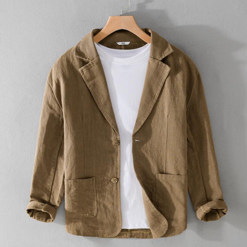 Frühling Sommer Herren Jacken Lässig Atmungsaktiv Lässige Baumwolle Leinen Jacken Koreanischer Stil Jugend Knopfjacke M hellbraun