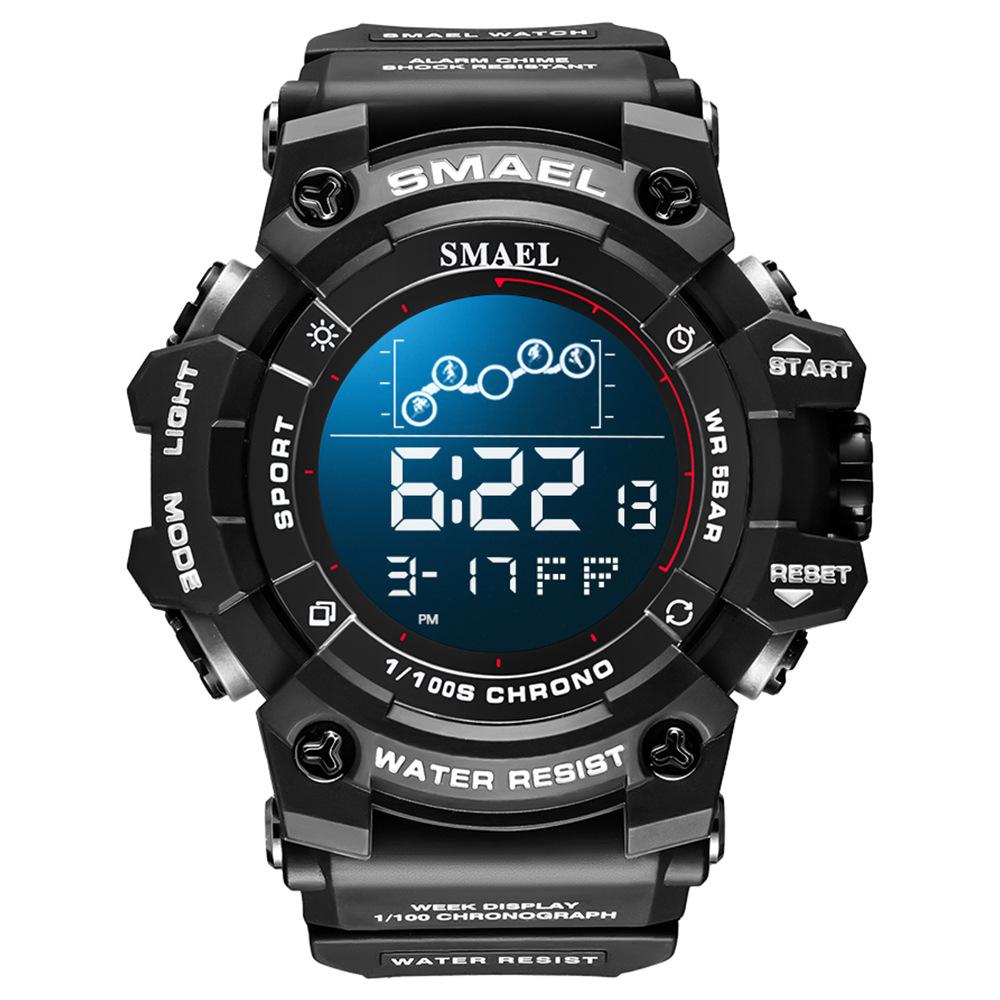 SMAEL Quarzuhr Herrenuhren, großes Zifferblatt, wasserdicht, Multifunktions-Leucht-Einzelanzeige, elektronische Uhr, Outdoor-Sport-Armbanduhr With Package schwarz