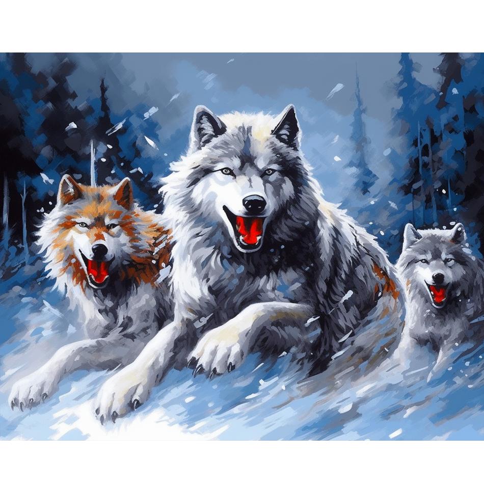 Rahmen Wolf Winter Bild DIY Malen nach Zahlen Kits Tier Bilder nach Zahlen Acrylfarbe auf Leinwand für Home Decors 40x50cm 40x50cm NO Frame