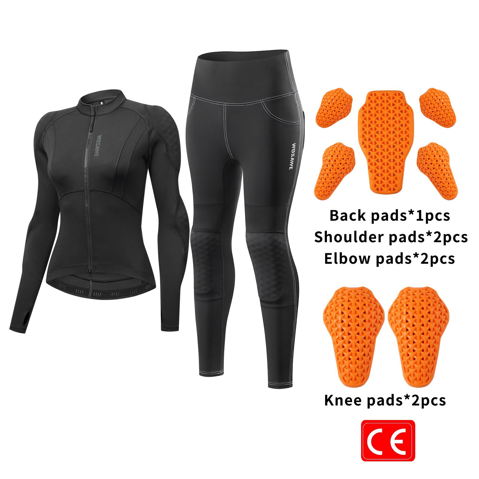 WOSAWE Damen Motorradbekleidung Slim Hochelastisches Motorradshirt Hose Ganzkörper Weichpanzer Schutzanzug S schwarz